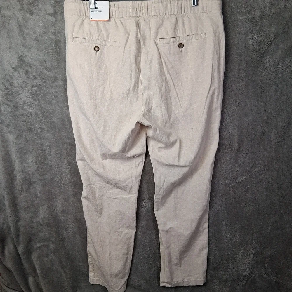 New Old Navy Men's Large Slim Built-In Flex Linen-Blend Pants Beige 36x30